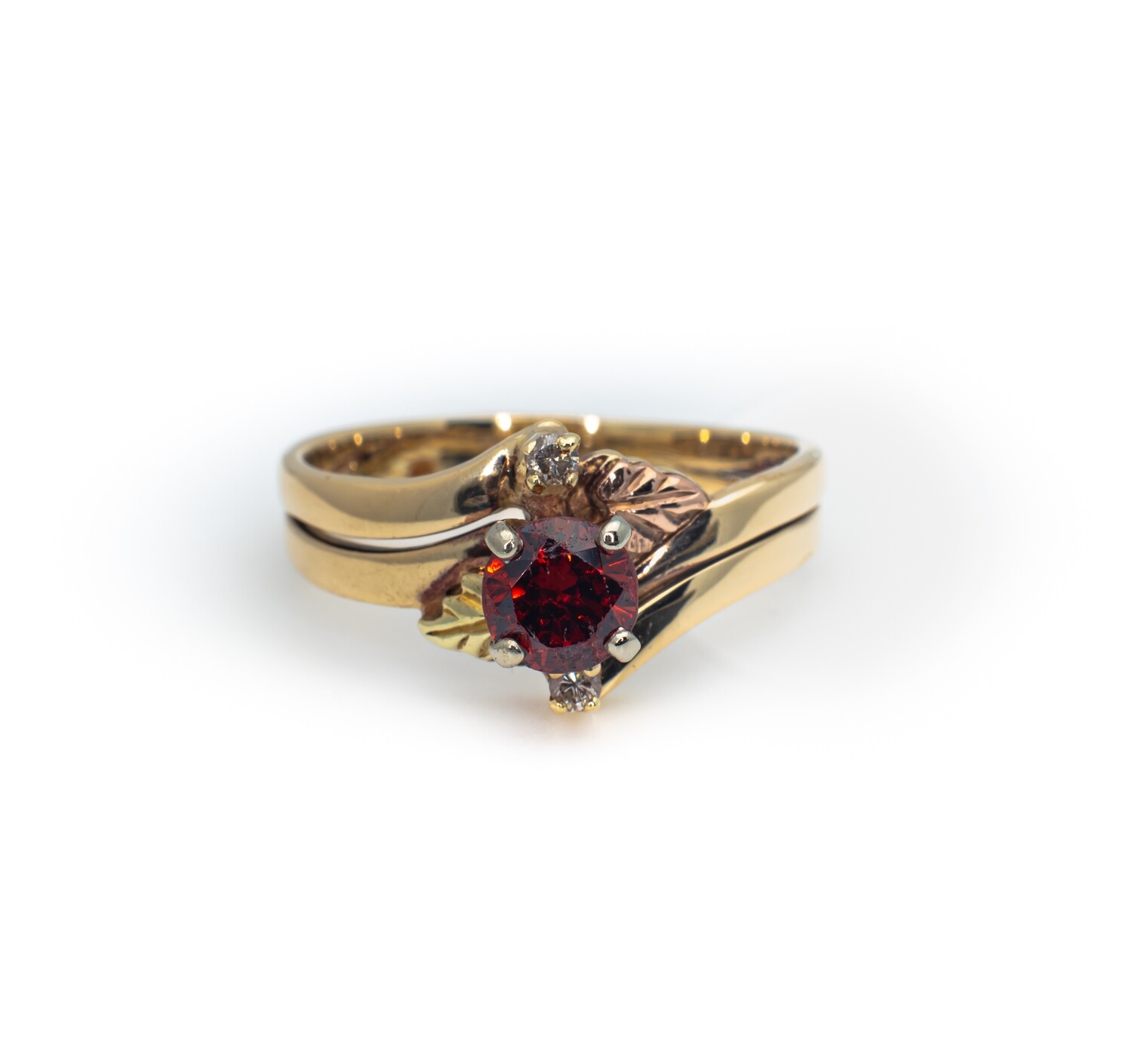 10k Gold Ring with Brown Gemstone and Diamonds