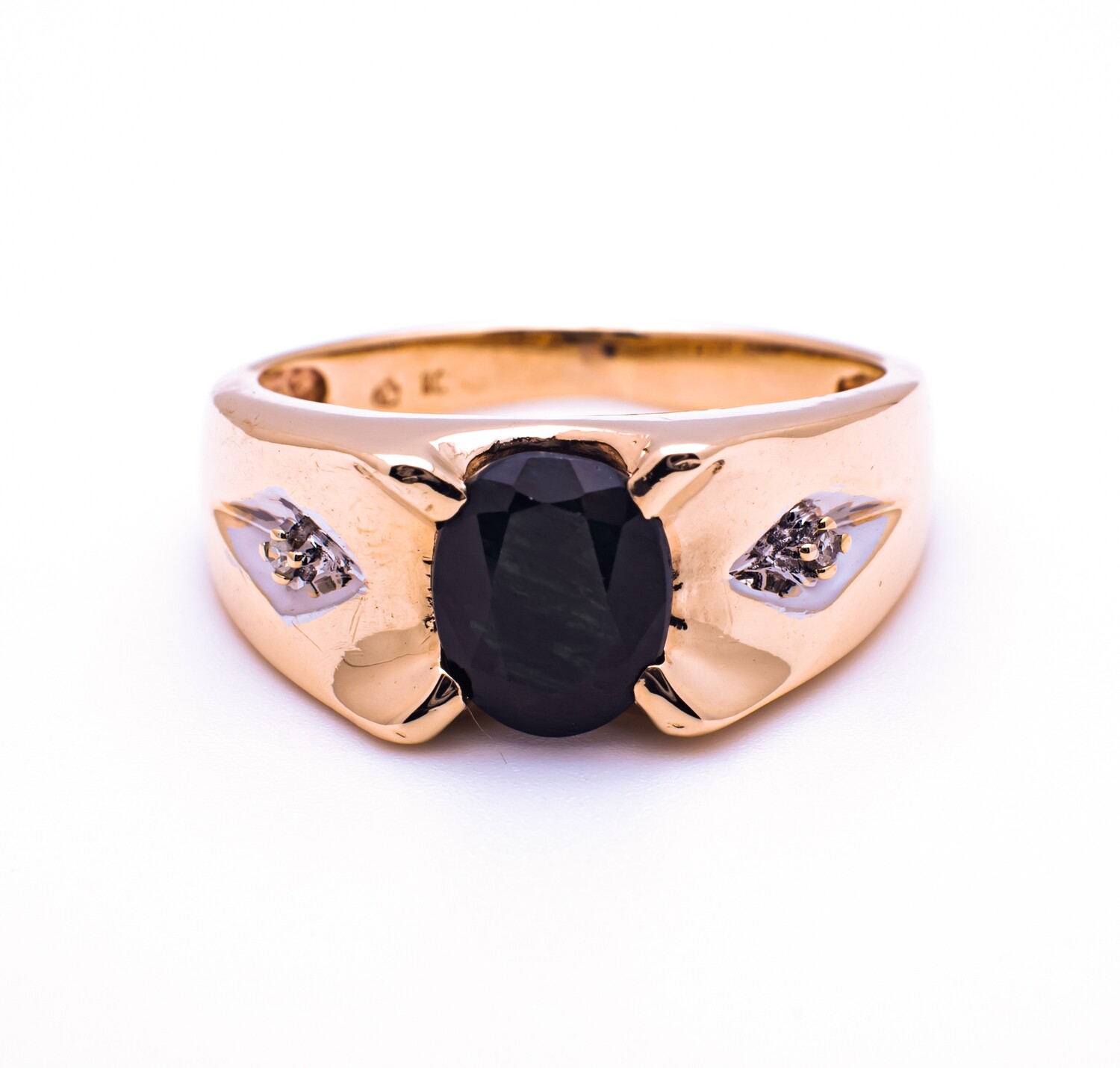 10k Gold Ring with Blue Gemstone and Diamonds. SIZE-9