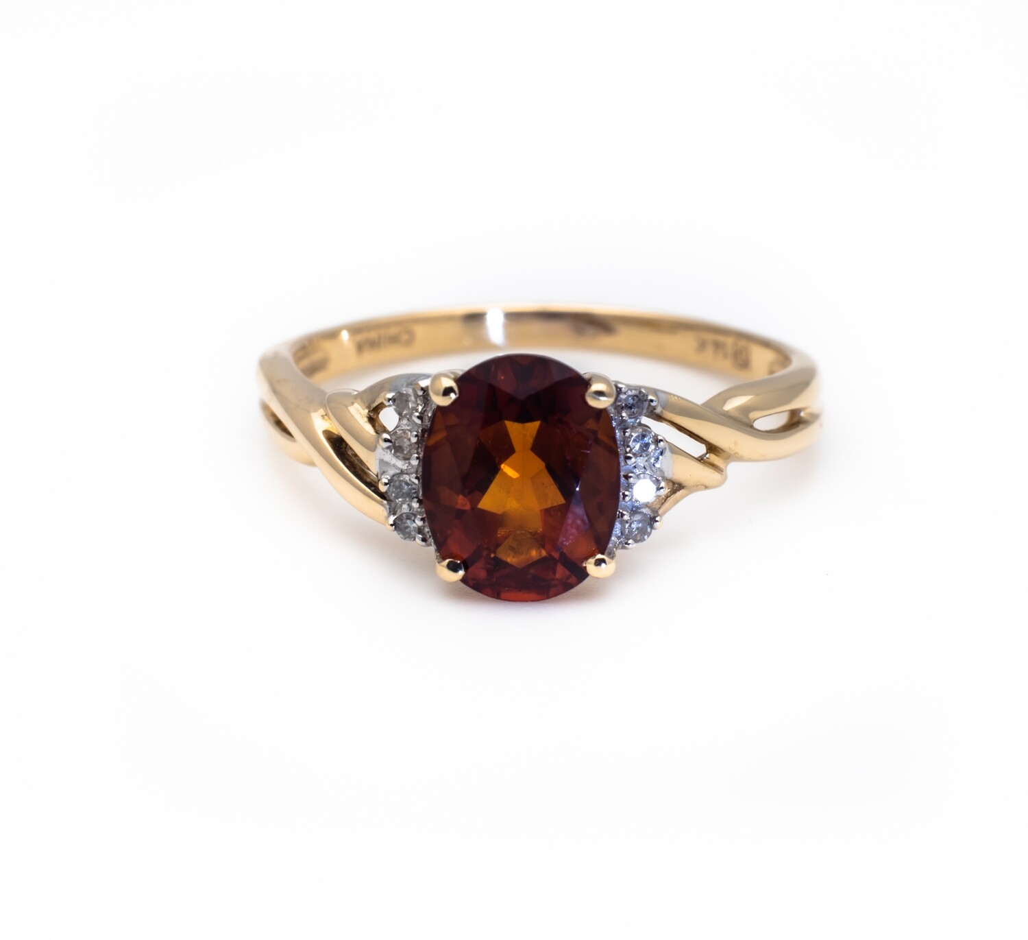 14k Gold Ring with Brown Gemstone and Diamonds
