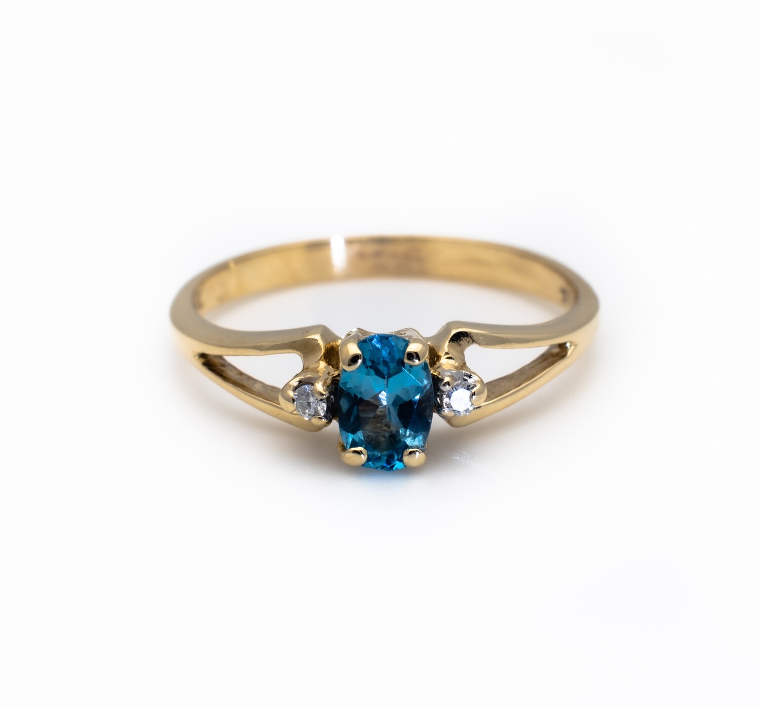 14k Gold Ring with Blue Gemstone and Diamonds