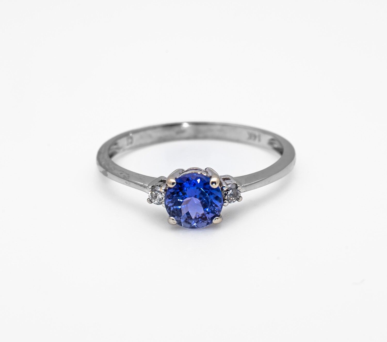 14k Gold Ring with Blue Gemstone and Diamonds. SIZE-7