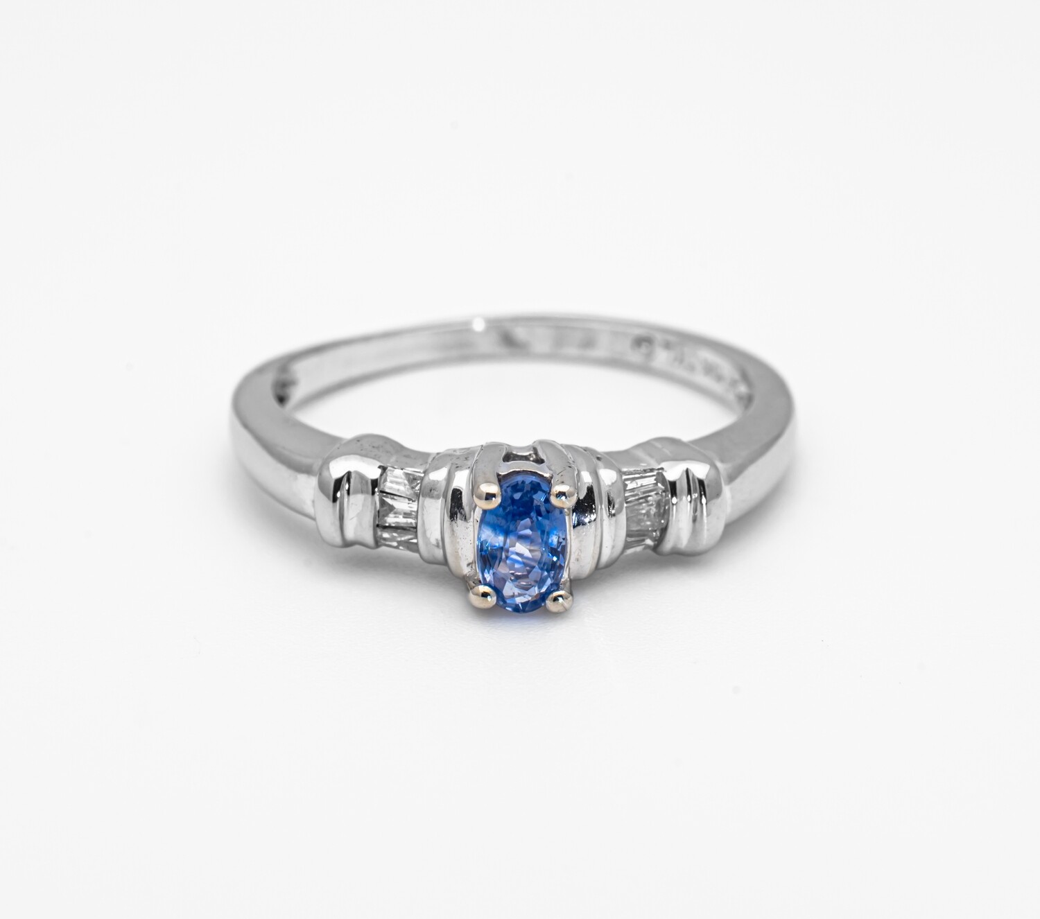 10k Gold Ring with Blue Gemstone and Diamonds. SIZE-7