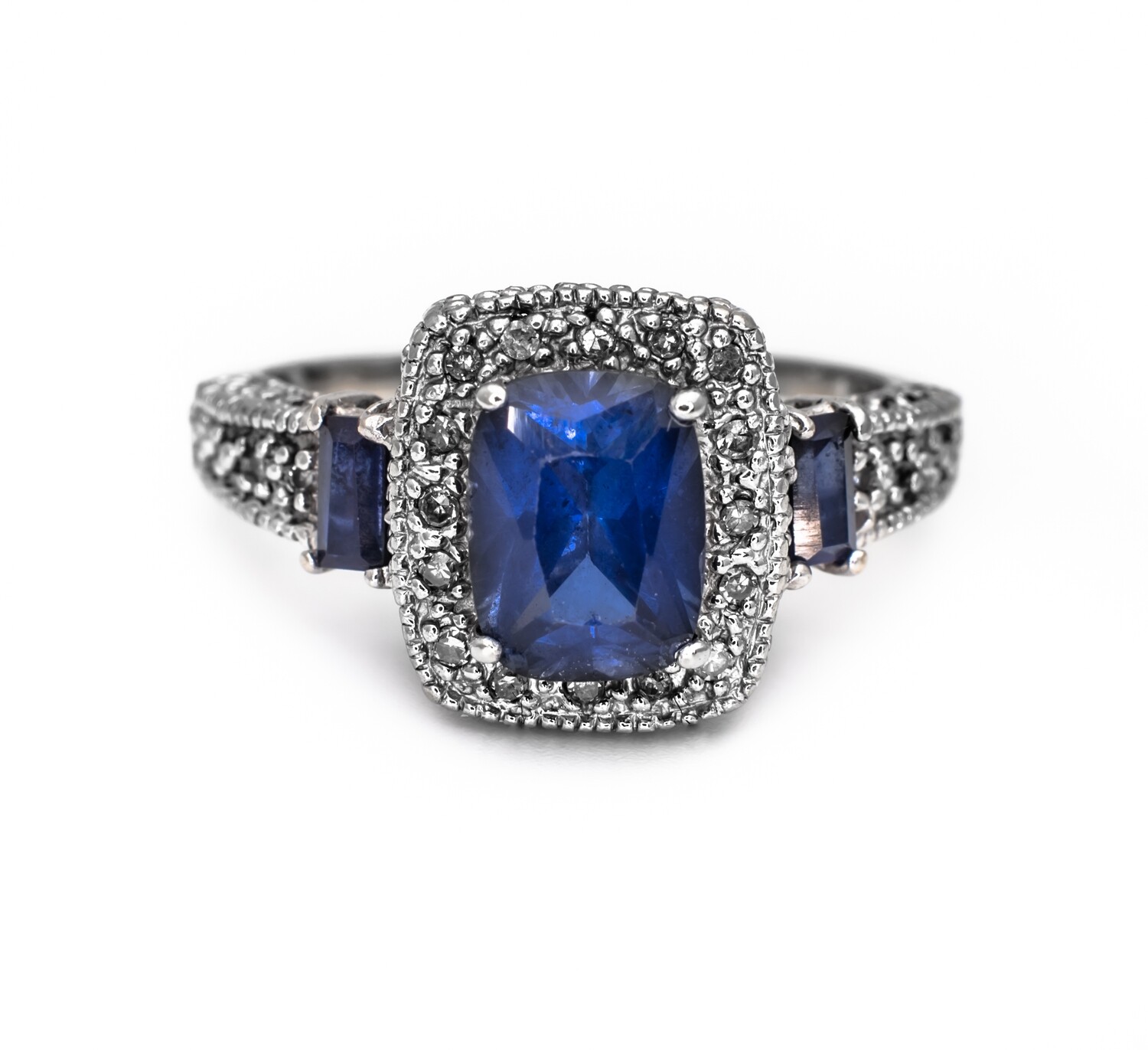 10k Gold Ring with Blue Gemstones and Diamonds