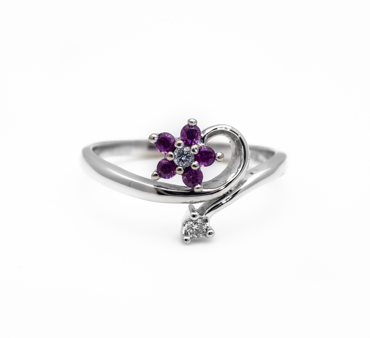 10k Gold Ring with Pink Gemstones and Diamonds. SIZE-6.5