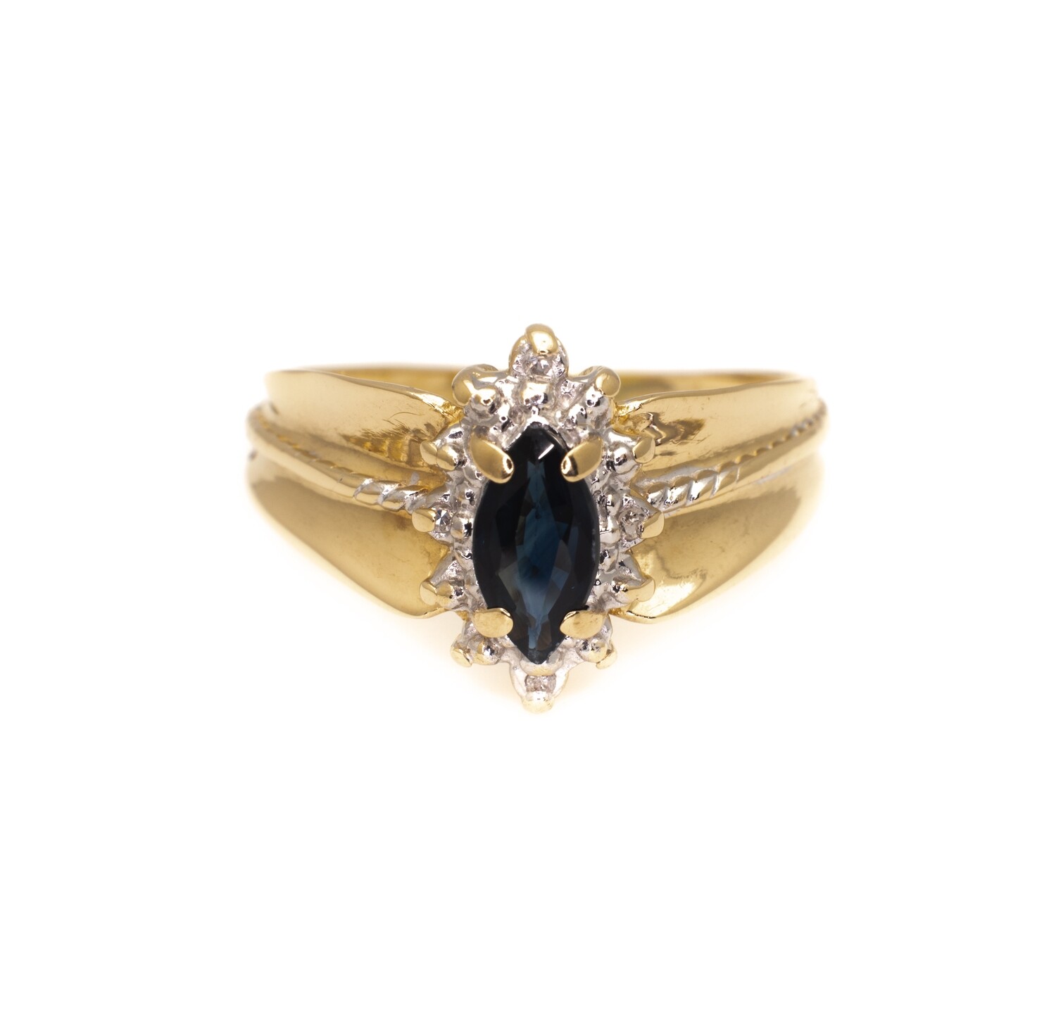 10k Gold Ring with Blue Gemstone and Diamonds
