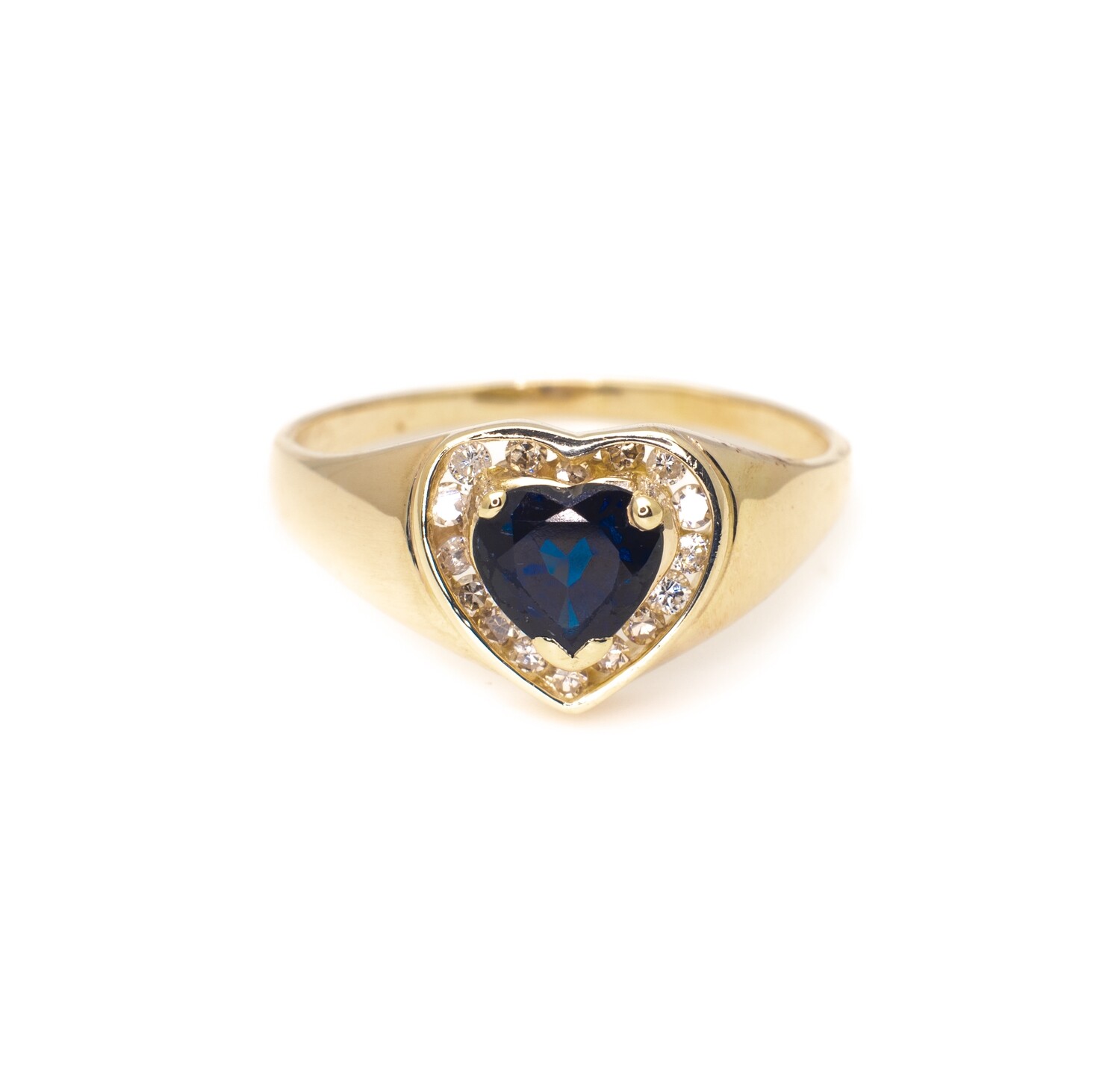 14k Gold Ring with Blue Stone and Diamonds