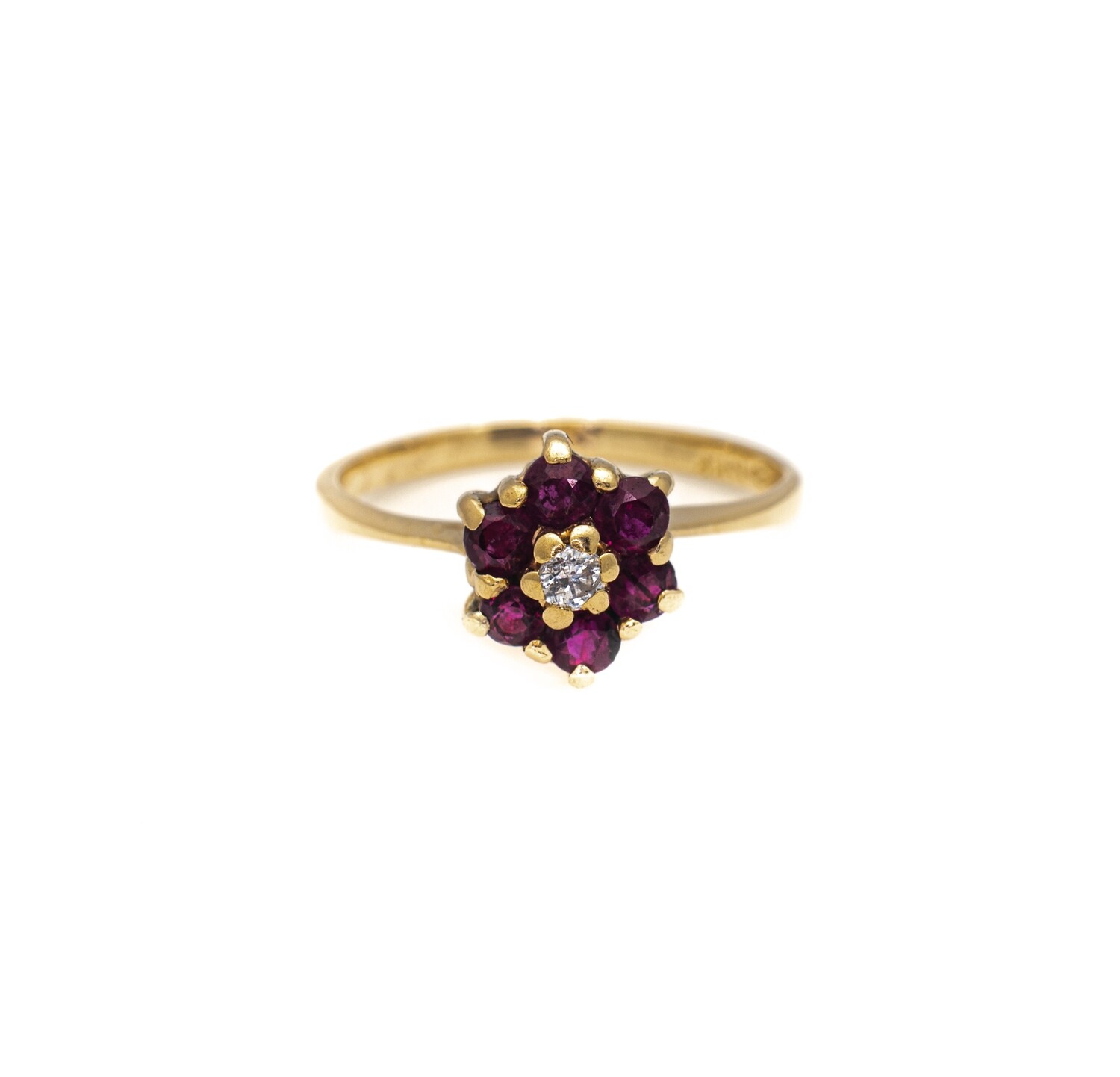 14k Gold Ring with Rubies and Diamond. SIZE-5.5