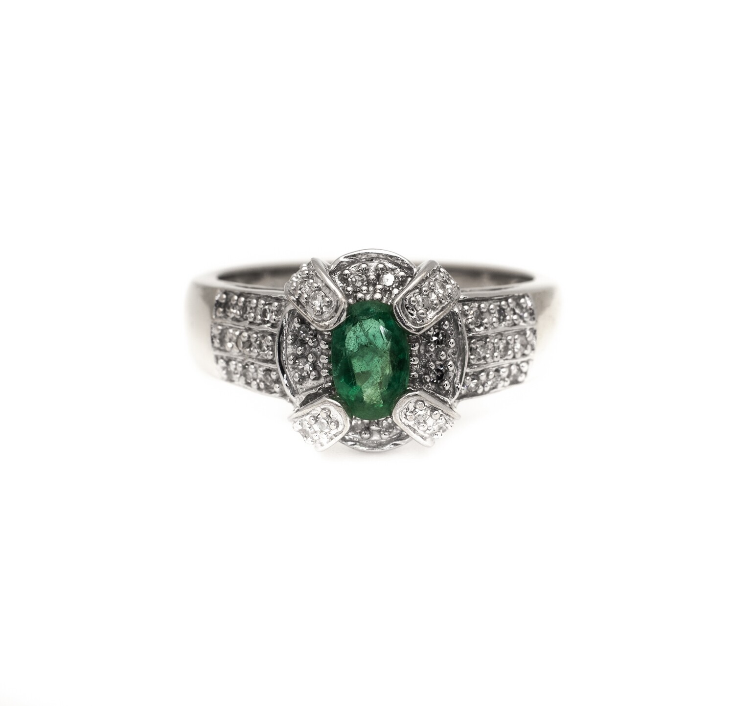 14k Gold Ring with Emerald and Diamonds. SIZE-5.0