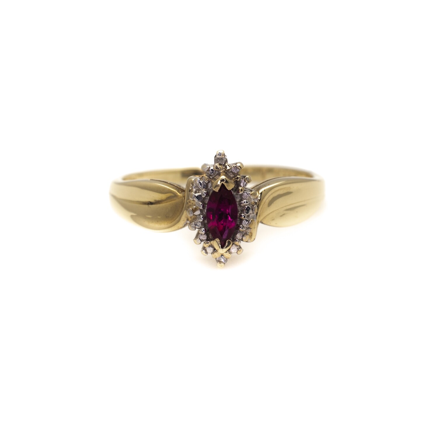 10k Gold Ring with Ruby and Diamonds. SIZE-5.0