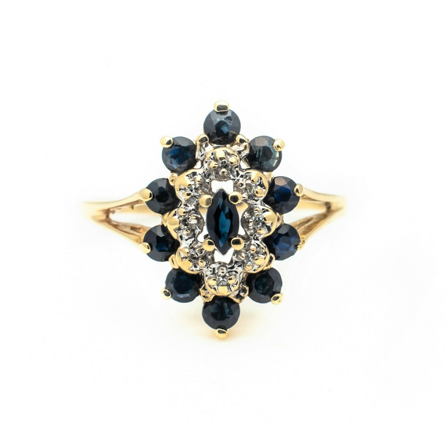 10k Gold Ring with Blue Gemstones and Diamonds