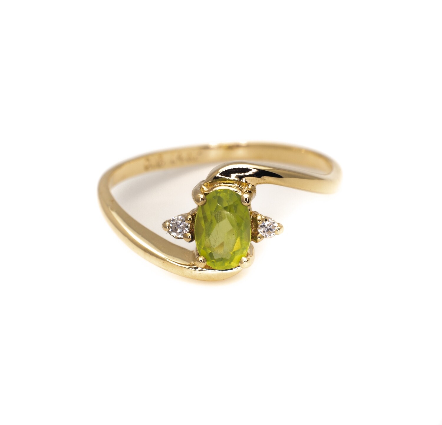 14k Gold Ring with Green Gemstone and Diamonds