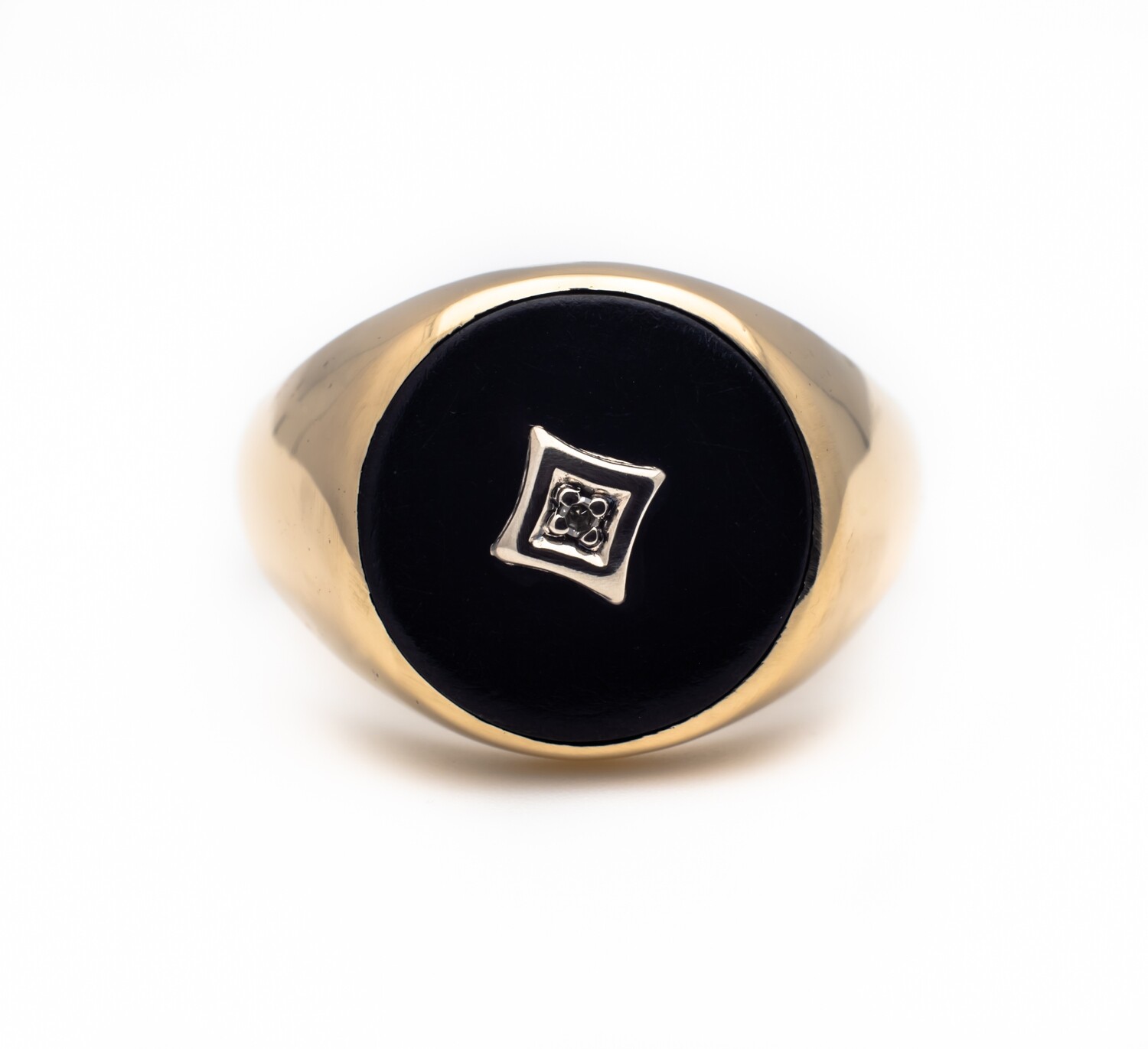 10k Gold Ring with Diamond and Black Stone. Size - 11.0