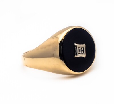 10k Gold Ring with Diamond and Black Stone. Size - 11.0