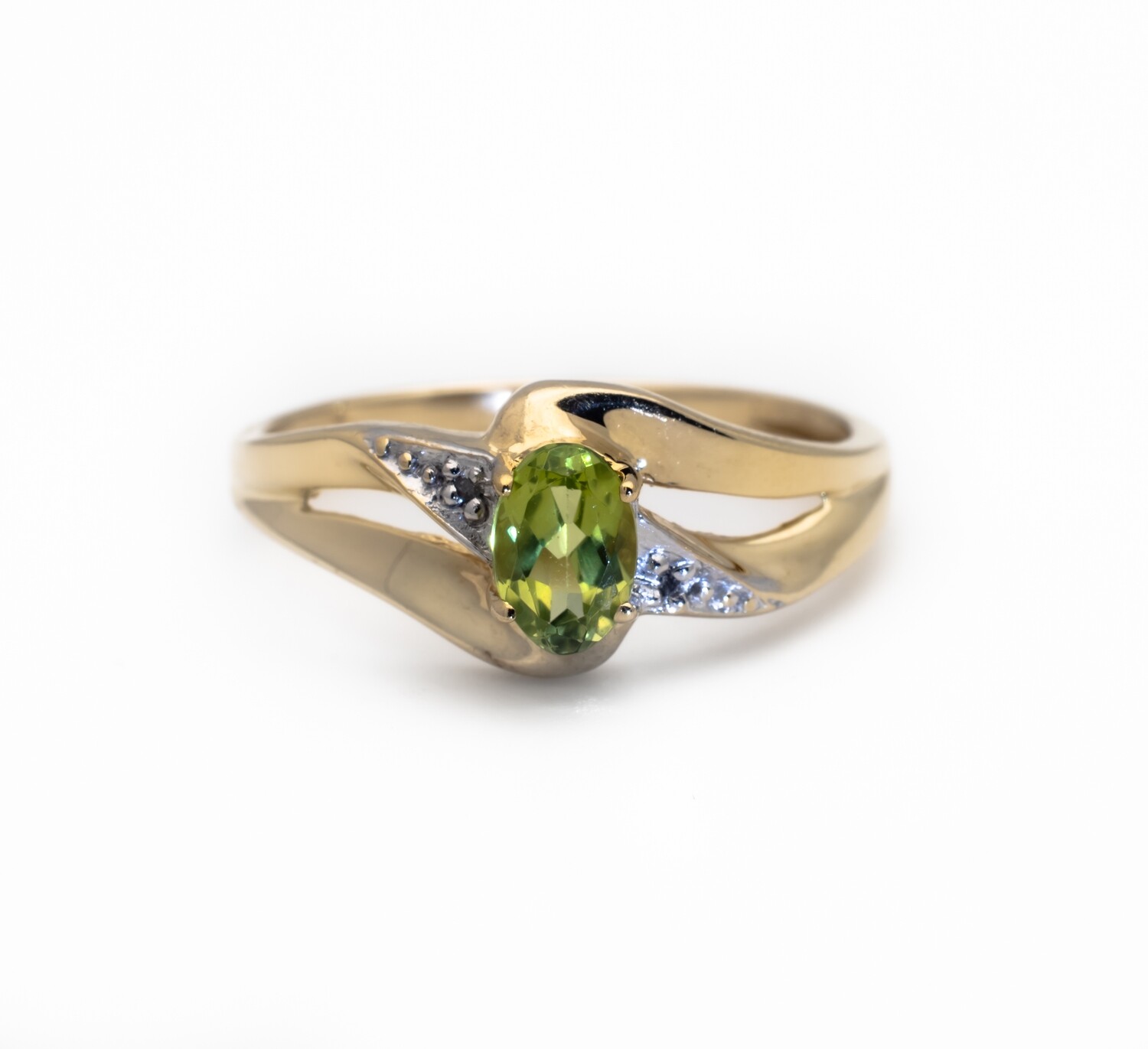 10k Gold Ring with Diamonds and Green Gemstone