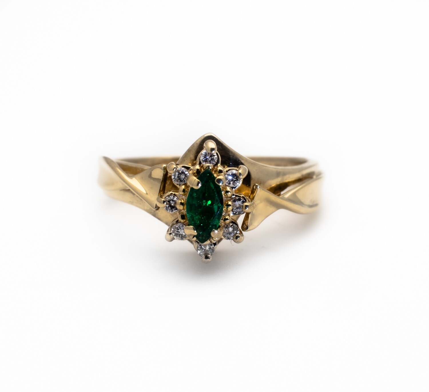 14k Gold Ring with Gemstone and Diamonds. SIZE-6.5