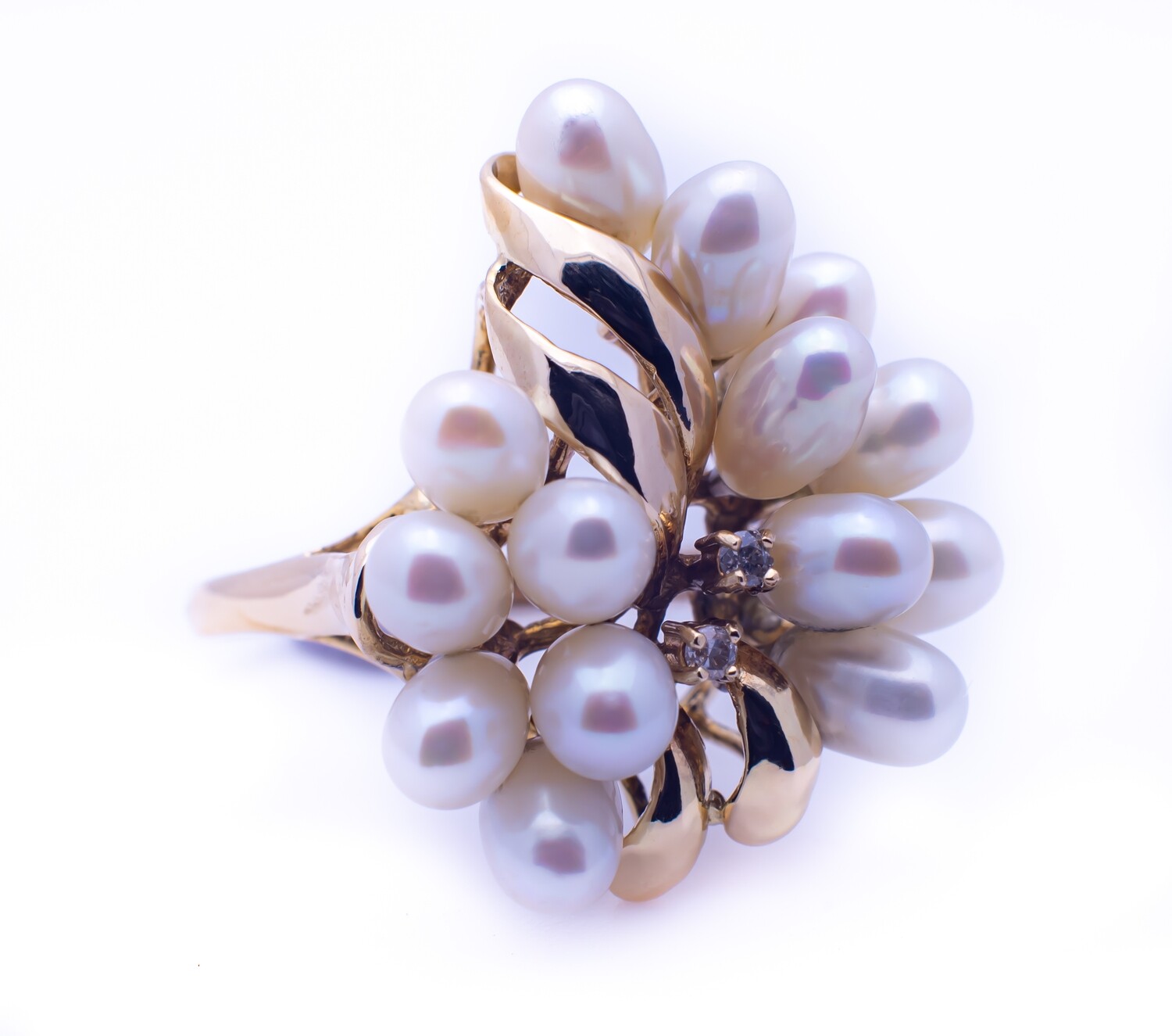14K Gold Diamond and Pearl Ring Size 5.5