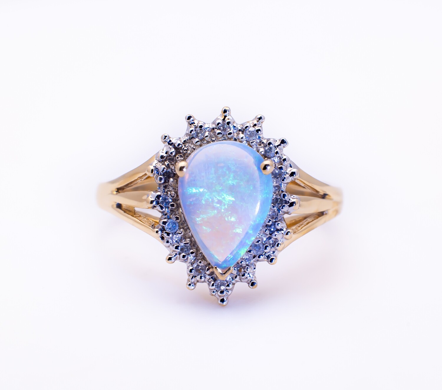 10k Gold Ring With Gemstone and Diamonds. SIZE-8