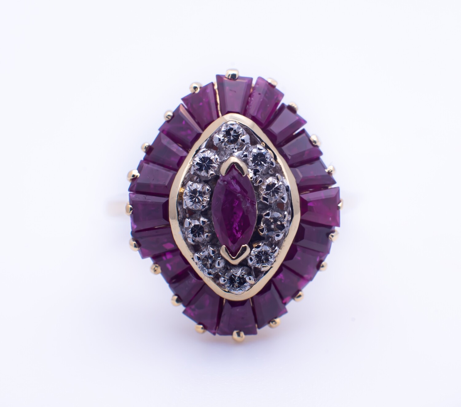 14k Gold Ring with Diamonds and Rubies. Size - 6