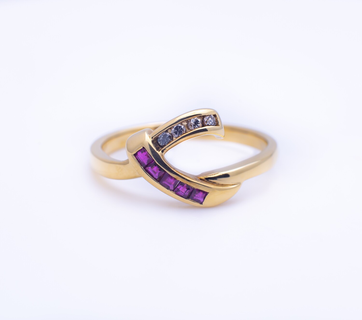 14k Gold Ring with Diamonds and Rubies