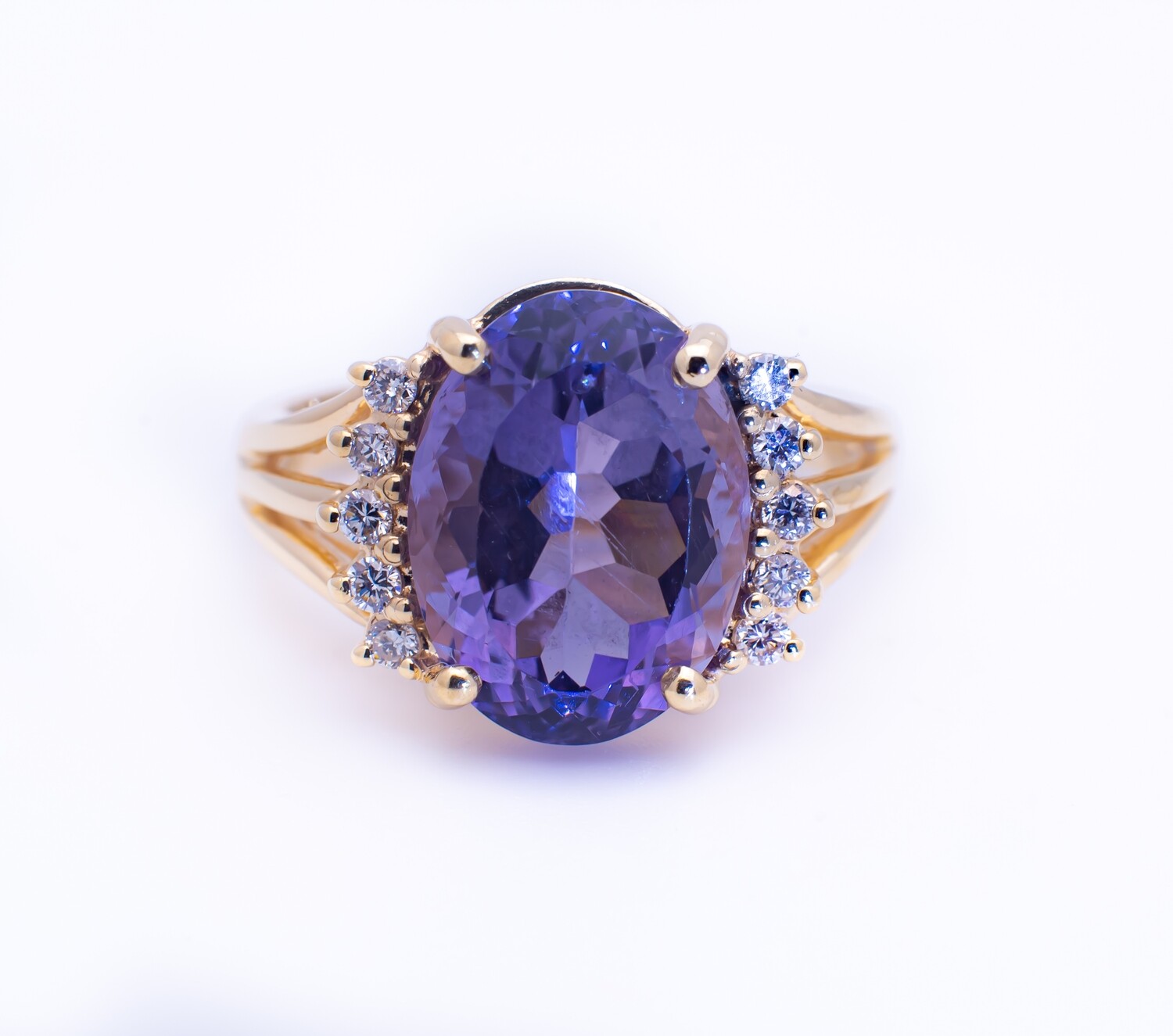 14K Gold Gemstone and Diamond Ring Size 6.5