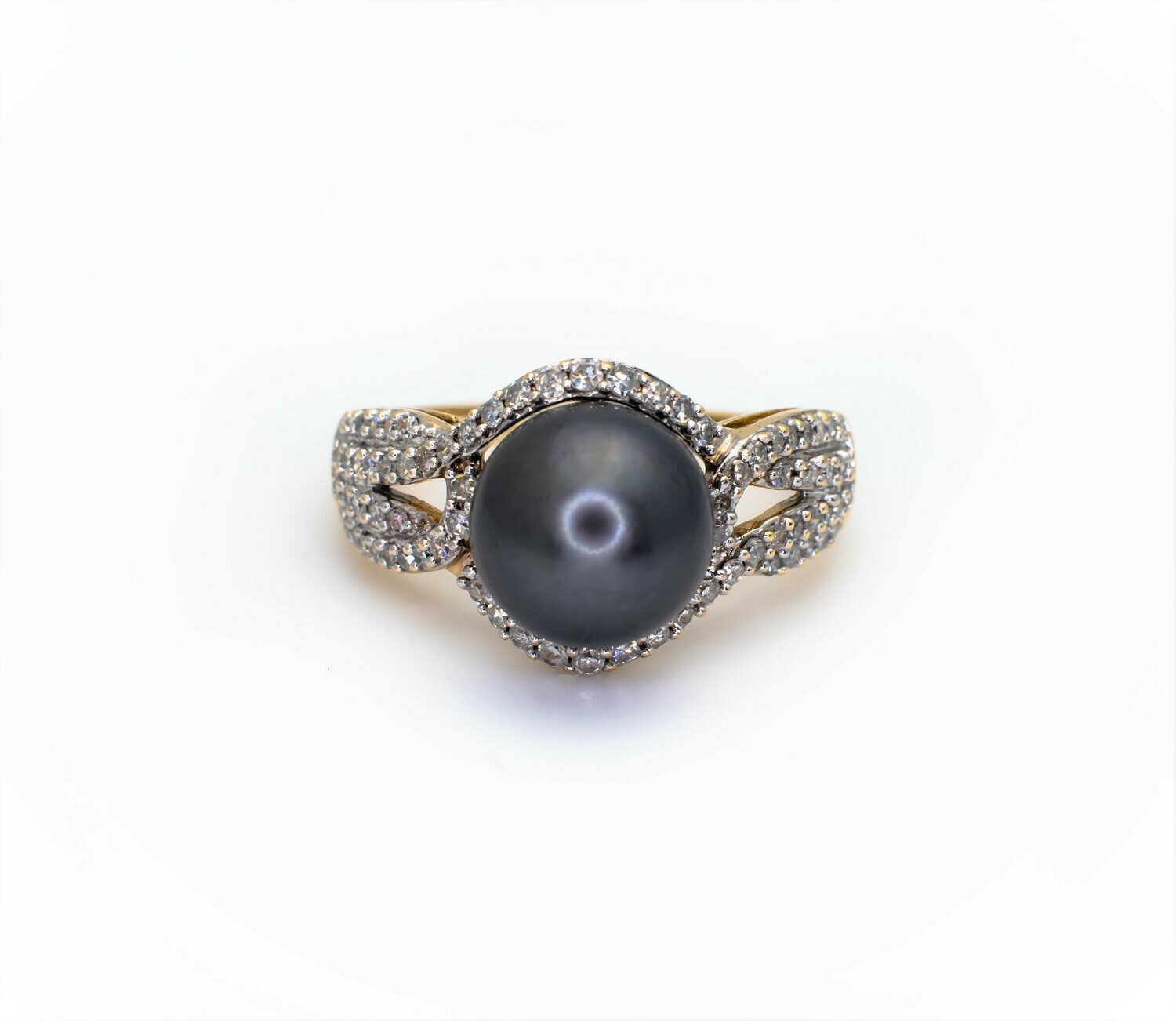 14K Gold Pearl and Diamond Ring Size 7