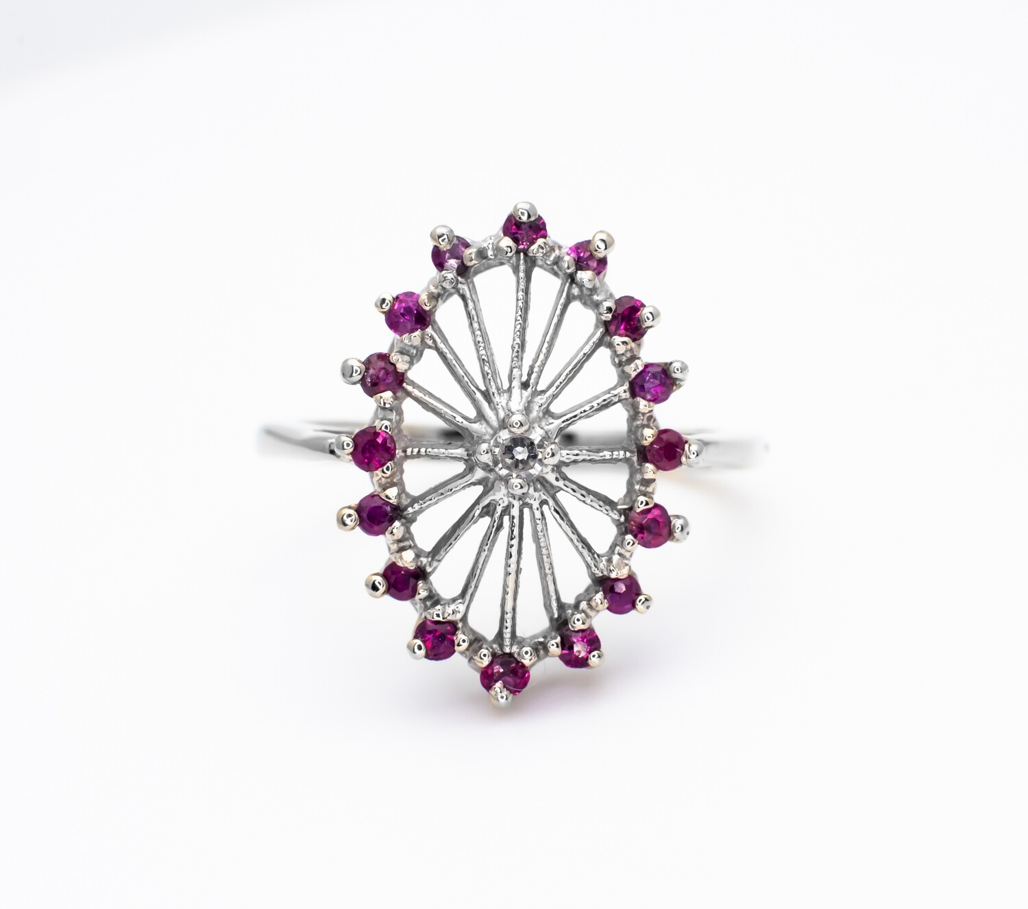 14k Gold Ring with Rubies and Diamond. SIZE-6.5
