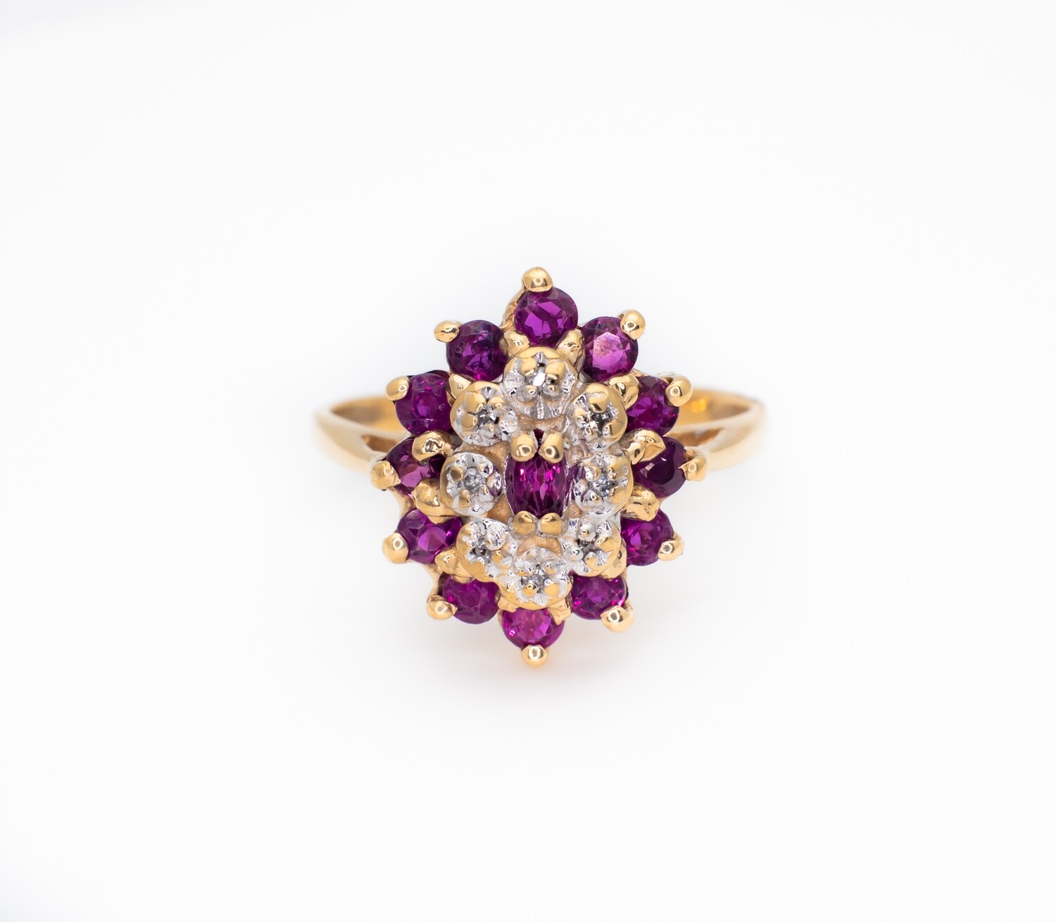 10k Gold Ring With Rubies and Diamonds. SIZE-6