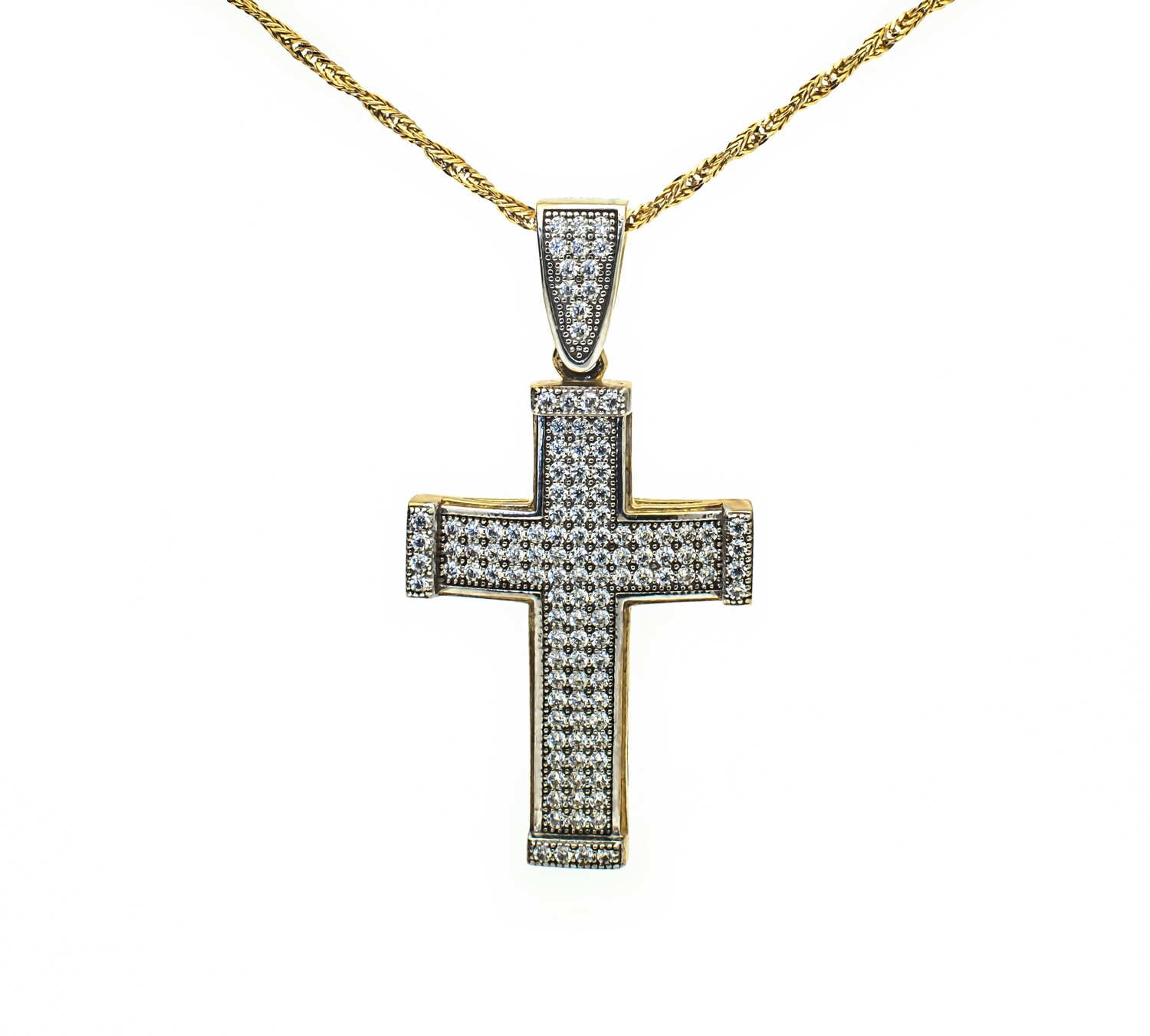 10k Gold Cross Pendant with CZ Stones