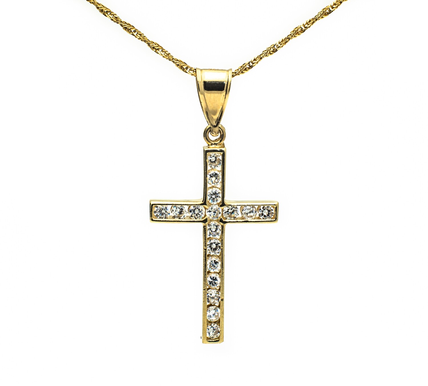 10k Gold Cross Pendant with CZ Stones