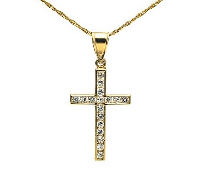 10k Gold Cross Pendant with CZ Stones