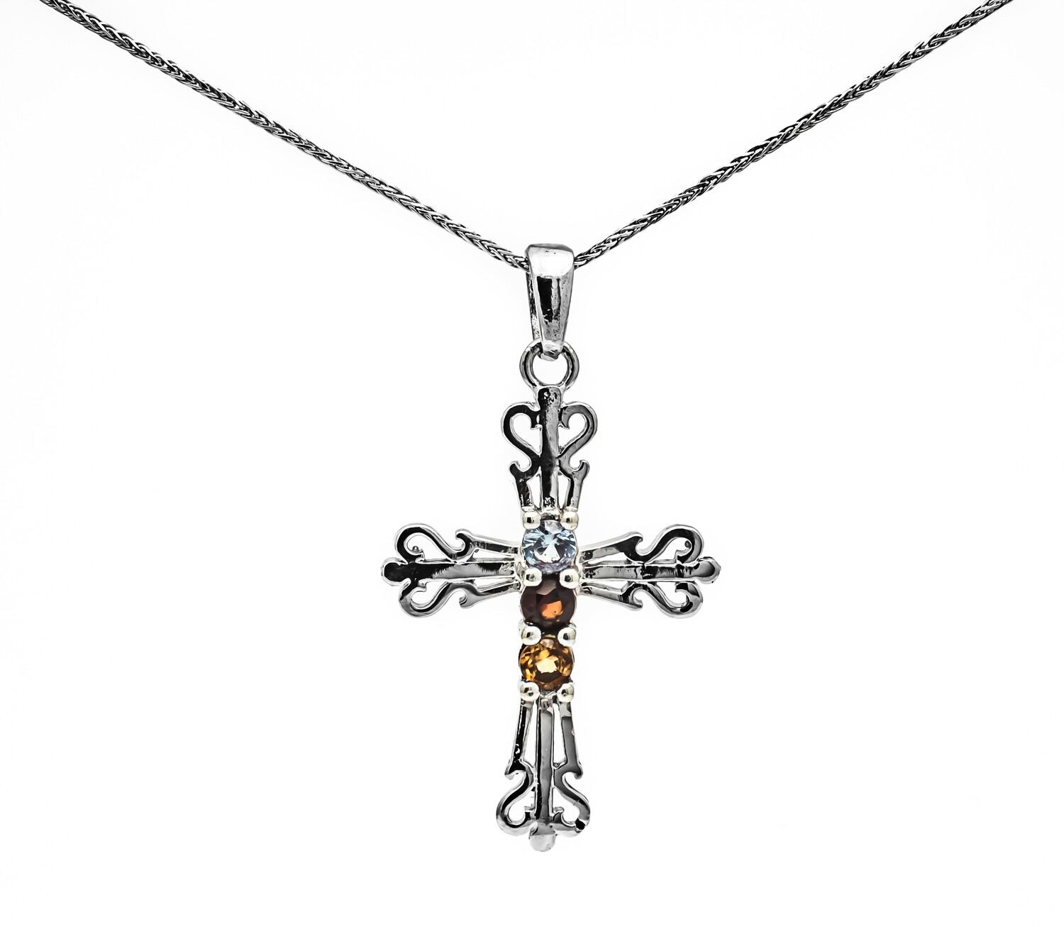 10k Gold Cross Pendant with Gemstones.