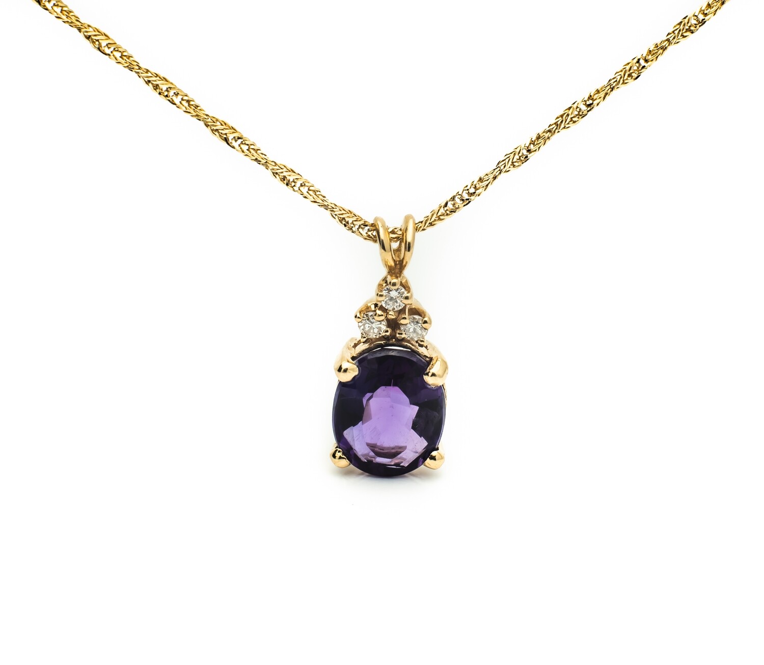 14k Gold Pendant with Gemstone and Diamonds