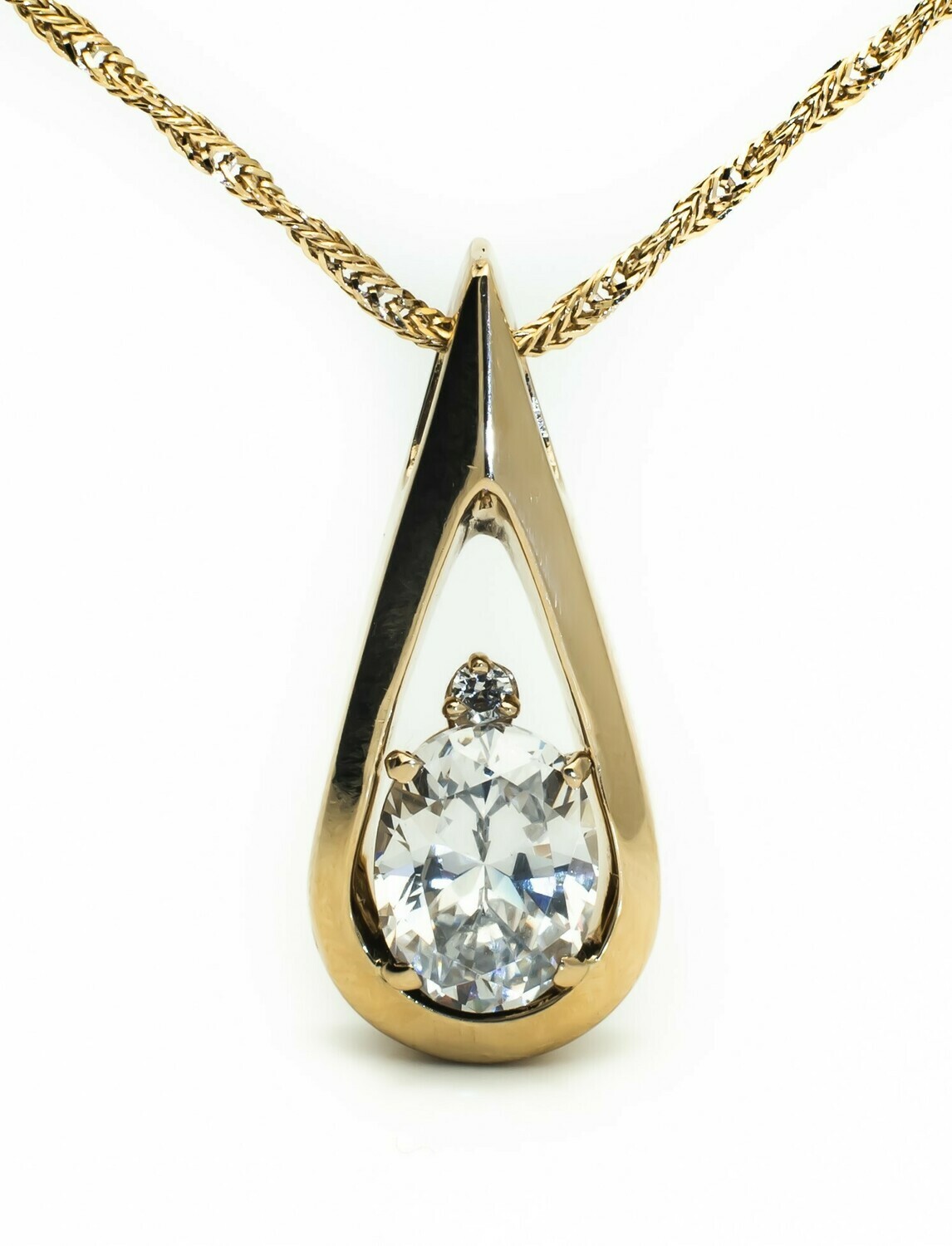 14K Gold CZ and Diamond Pendant