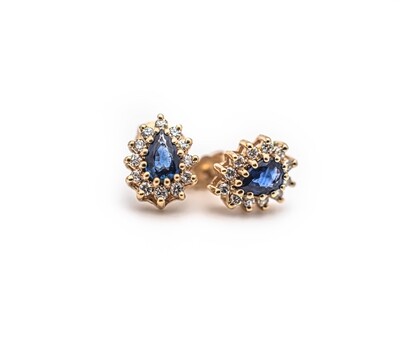 14k Gold Earrings with Blue Gemstones and Diamonds