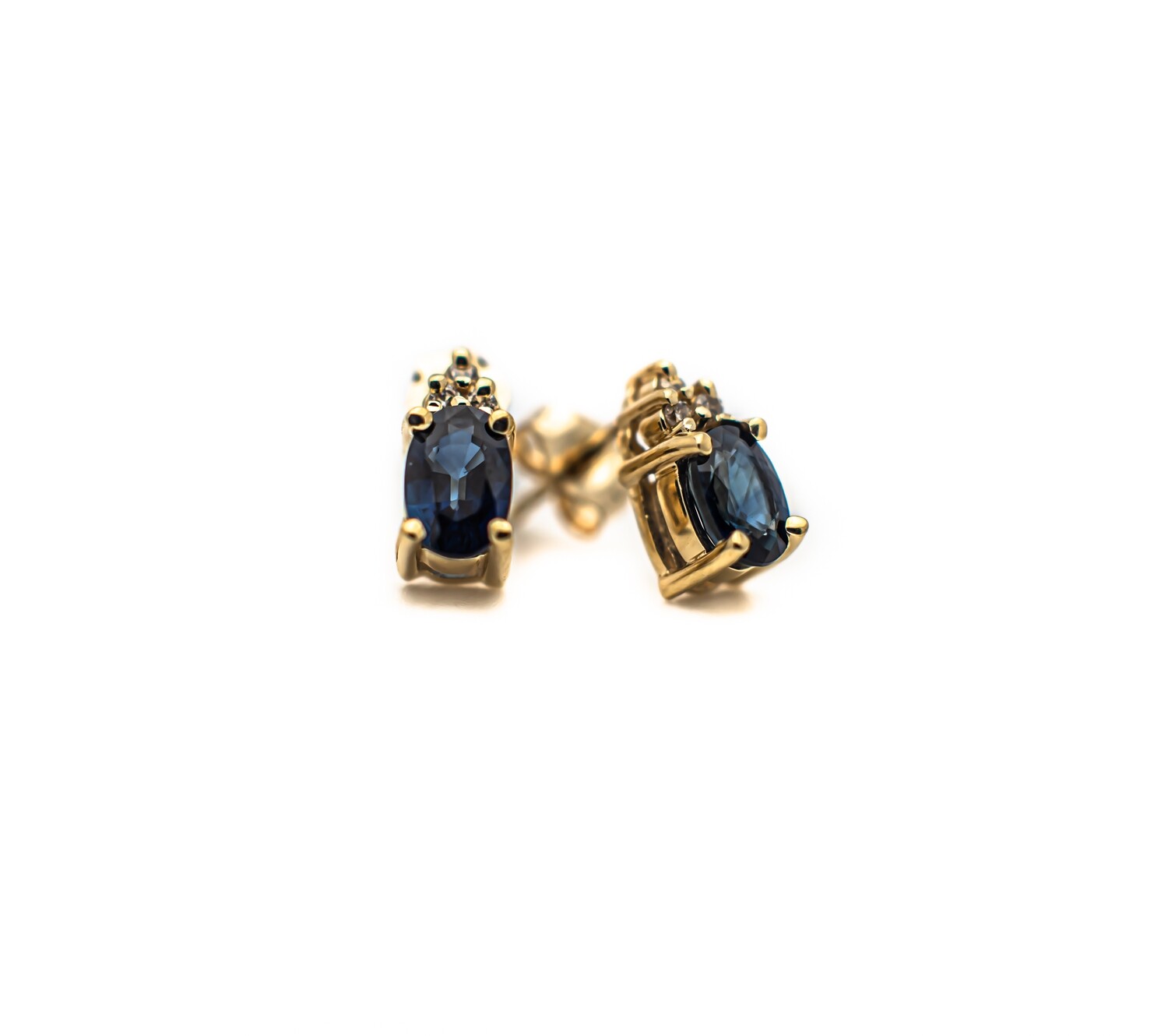 14k Gold Earrings with Blue Gemstones and Diamonds