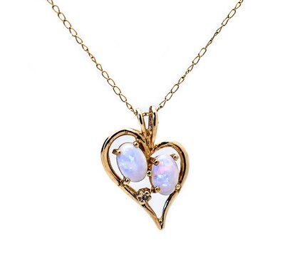14k Gold Chain and Pendant with Opal and Diamond