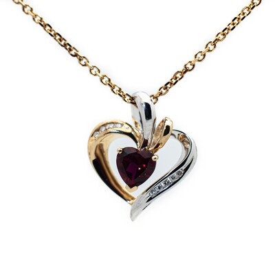 14k Gold Chain +10k Gold Pendant with Ruby and Diamonds