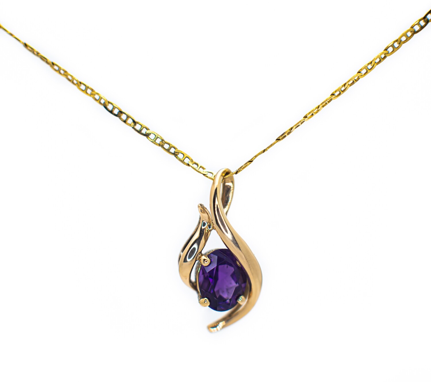 14k Gold Chain +14k Gold Pendant with Purple gemstone