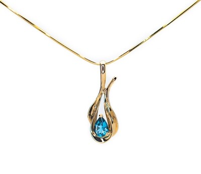 14K Gold Chain and Blue Gemstone Pendant