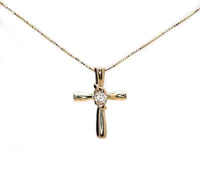 14k Gold Chain +14k Gold Cross with Diamond