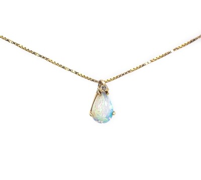 14k Gold Chain and Pendant with Opal and Diamond