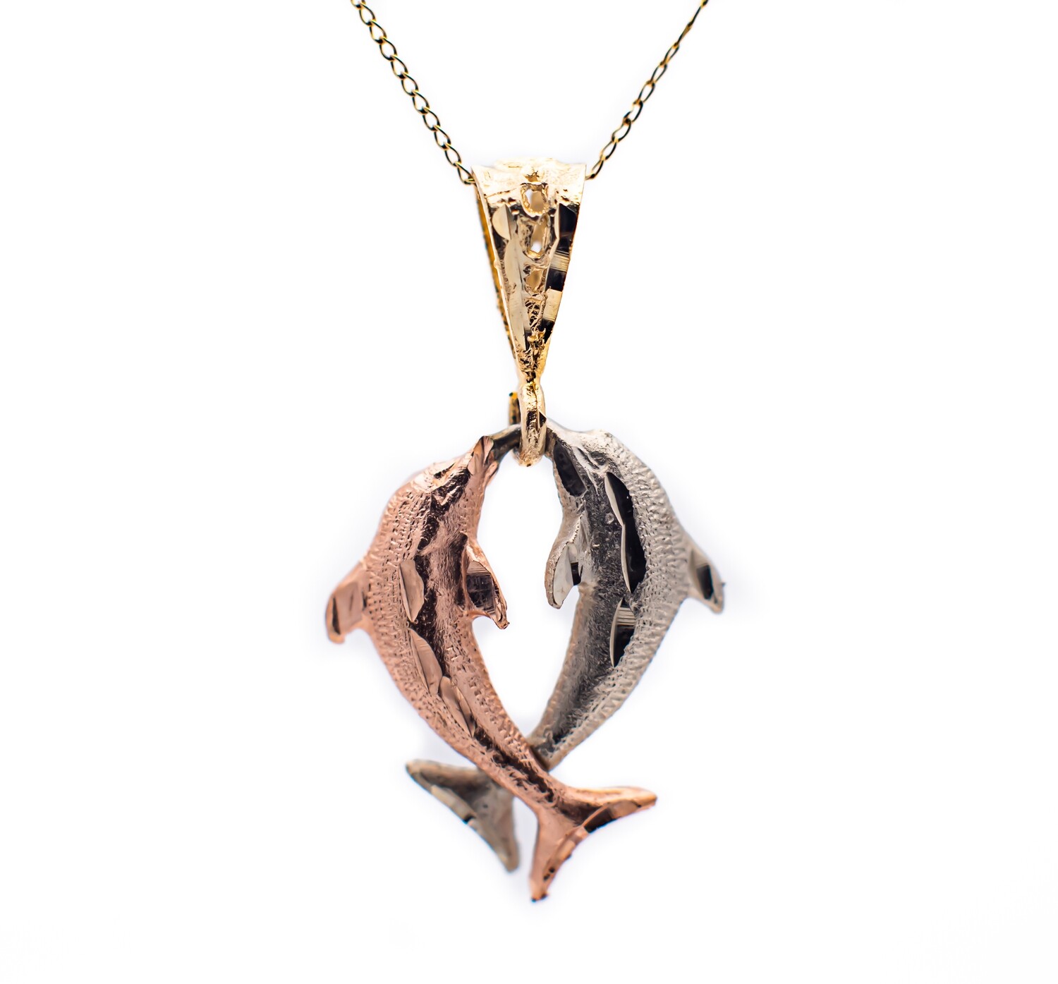 14k Gold Pendant with Two Dolphins