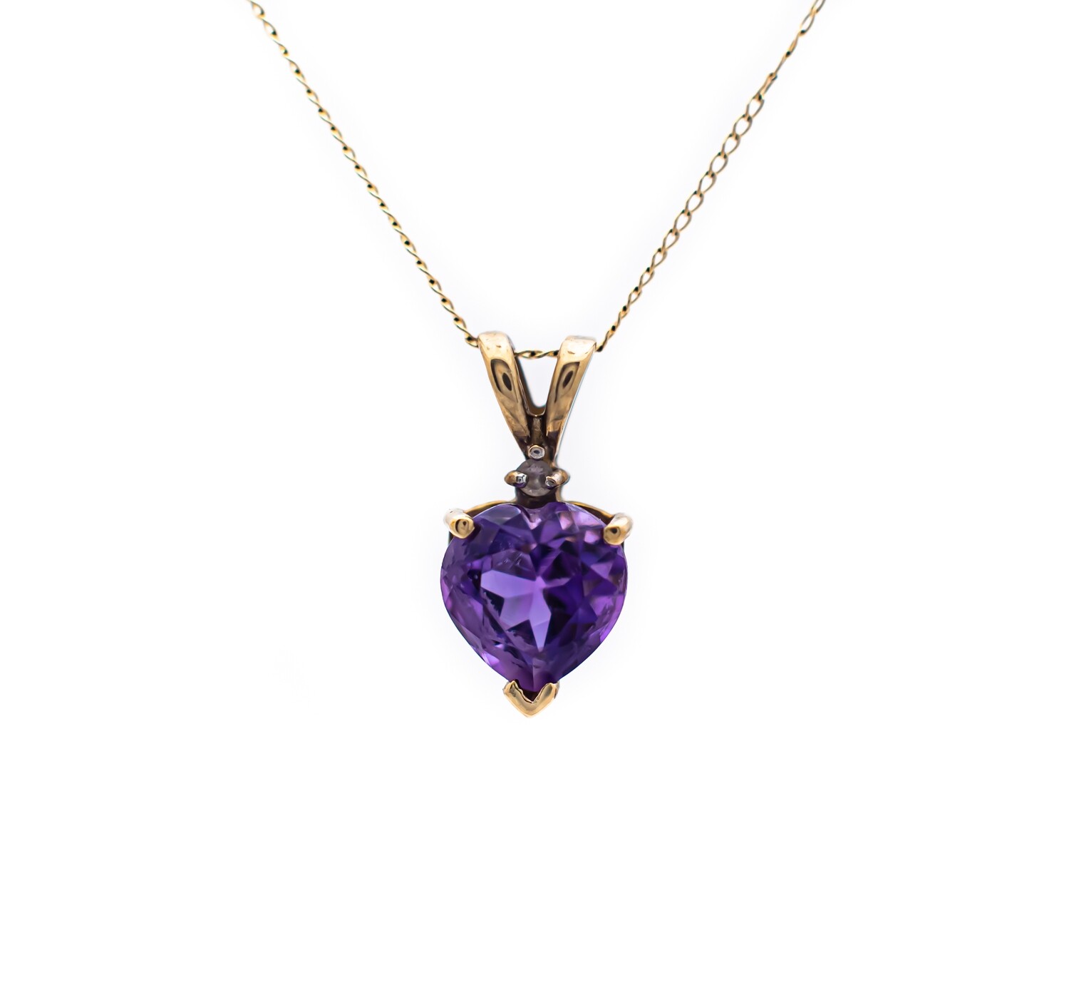 10k Gold Pendant with Amethyst and Diamond. Heart