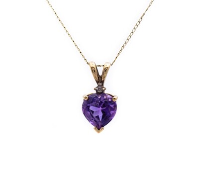 10k Gold Pendant with Amethyst and Diamond. Heart