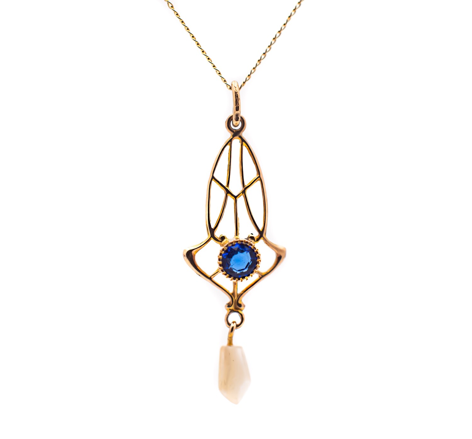 10k Gold Pendant with milk Quartz and navy color Cubic zirconia