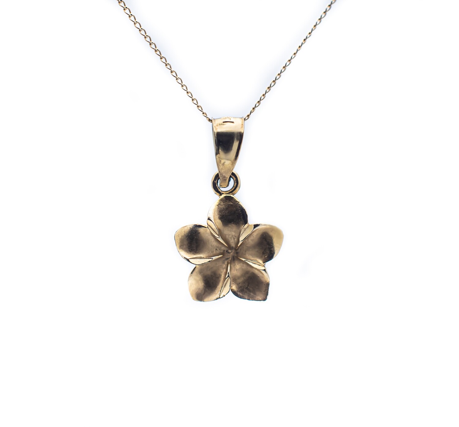 14k Gold Pendant. Plumeria flower