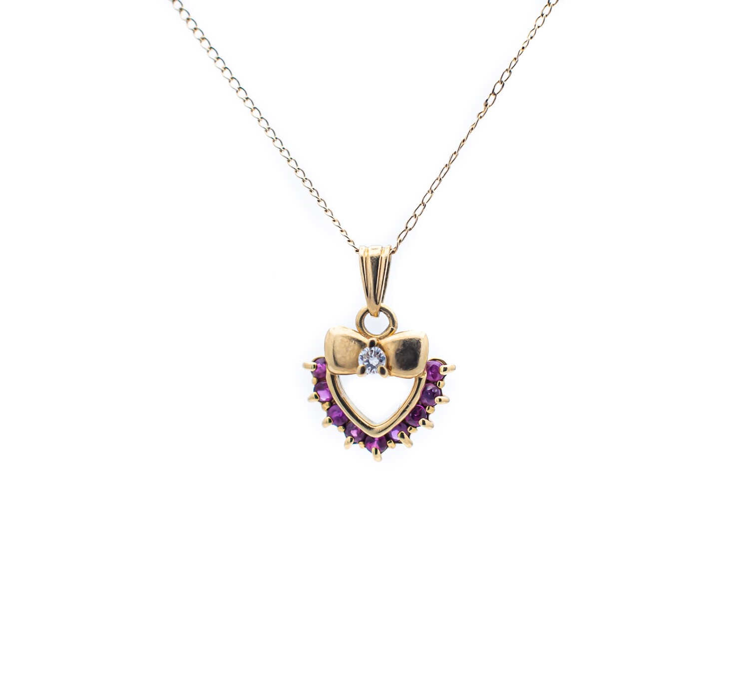 18k Gold Heart Pendant with Rubies and Diamond