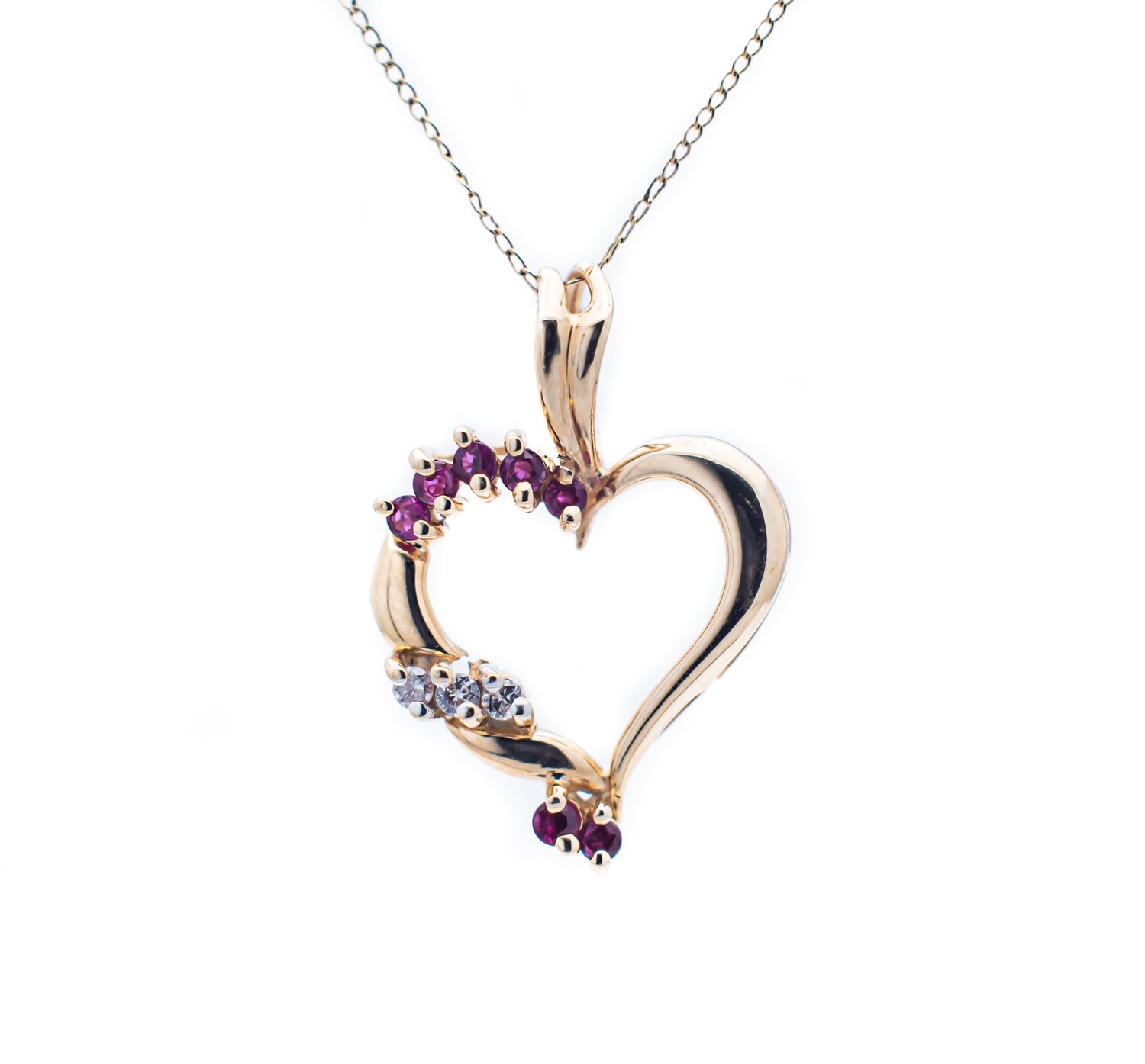 14k Gold Heart Pendant with Rubies and Diamonds