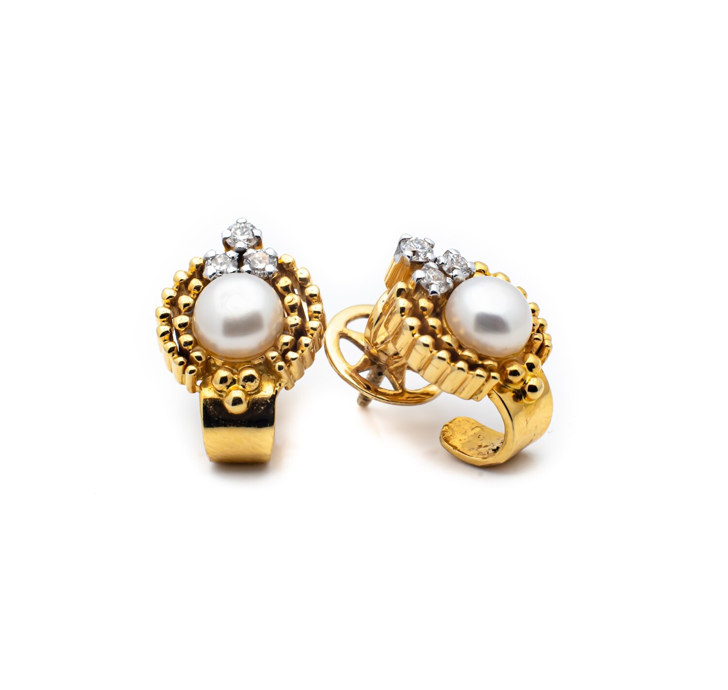 18K Gold Pearl and Diamond Earrings