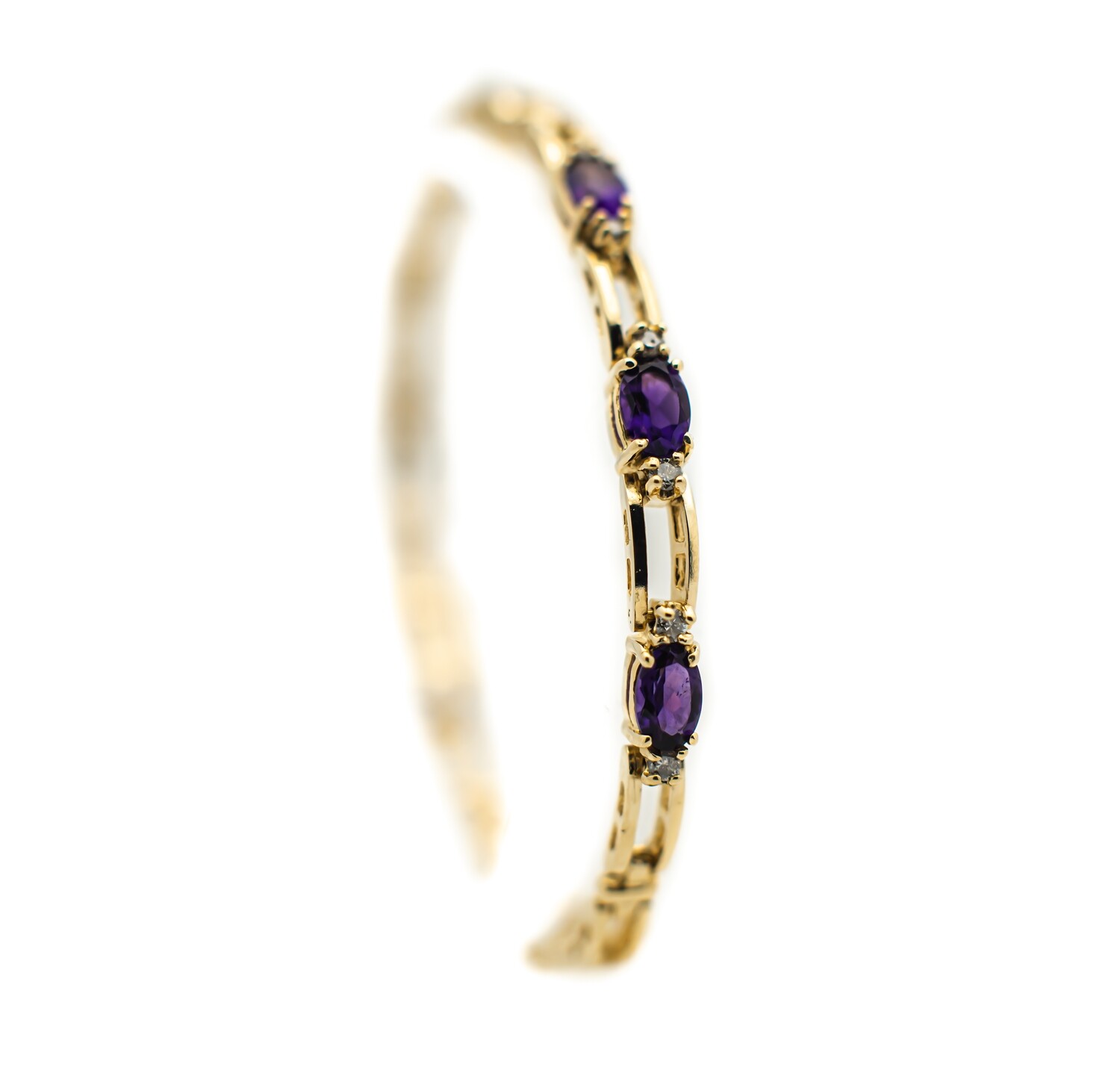 14k Yellow Gold Amethyst and Diamond Bracelet
